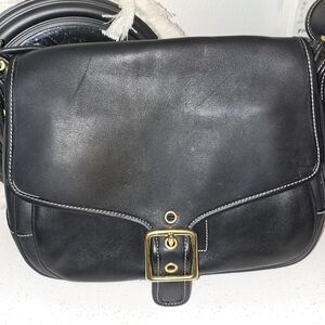 Coach Black Leather Bag with Tan Interior